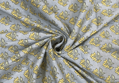 Printed Cotton Cambric Grey Yellow Flowers