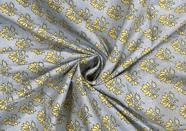 Printed Cotton Cambric Grey Yellow Flowers
