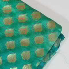 Green with Dark Green Colour Silk Shibori Booti Fabic