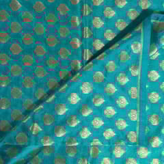 Blue with Firozi Colour Silk Shibori Booti Fabric