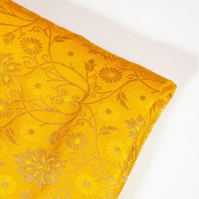 Yellow Colour Satin Brocade Fabric