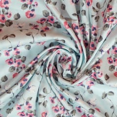 Light Blue Colour Poplin Lycra Printed Fabric