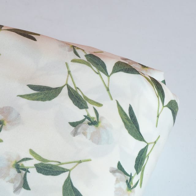 White Colour Poplin Lycra Printed Fabric