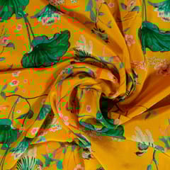 Yellow Colour Viscose Crepe Printed Fabric