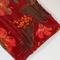 Maroon Colour Viscose Crepe Printed Fabric