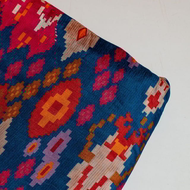 Blue Colour Dola Silk Digital Printed Fabric