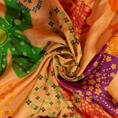 Peach Colour Dola Silk Digital Printed Fabric