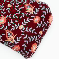 Maroon Colour Velvet Embroidered Fabric