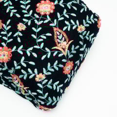 Navy Blue Color Velvet Embroidered Fabric