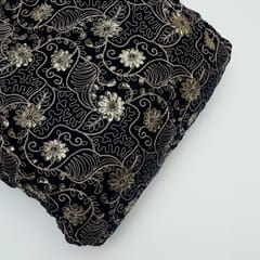 Navy Blue Colour Velvet Embroidered Fabric