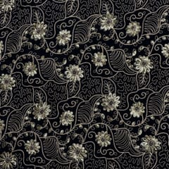 Navy Blue Colour Velvet Embroidered Fabric