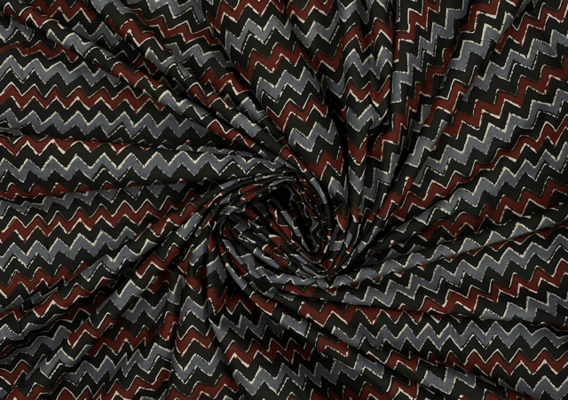 Printed Cotton Cambric Black Grey Chevron