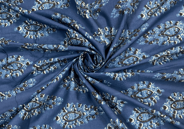Printed Cotton Cambric Blue Leaves