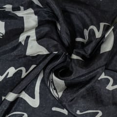 Black Colour Uppada Silk Digital Printed Fabric