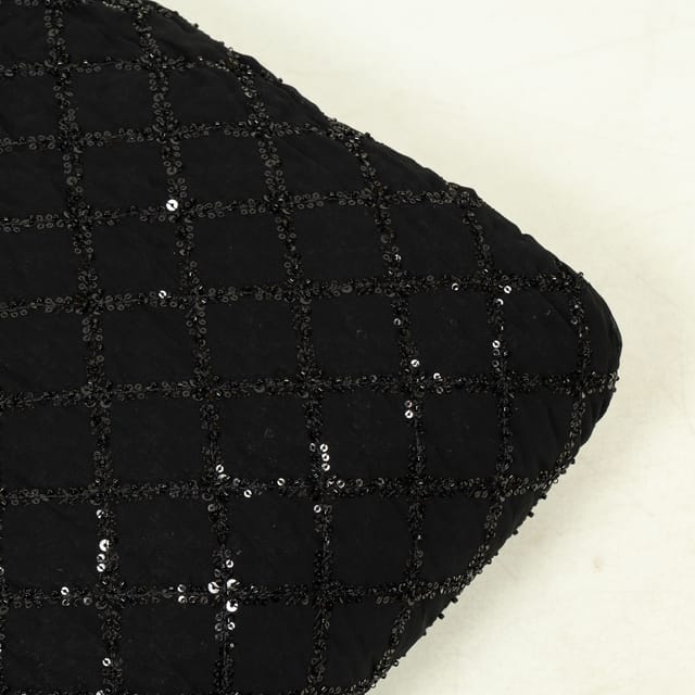 Black Colour Georgette Beeds Embroidered Fabric