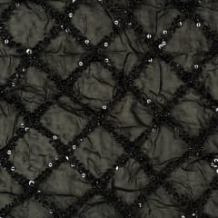 Black Colour Georgette Beeds Embroidered Fabric