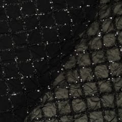 Black Colour Georgette Beeds Embroidered Fabric