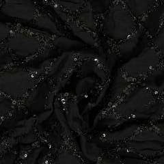 Black Colour Georgette Beeds Embroidered Fabric