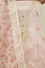 Baby Pink Colour Chanderi Embroidered Shirt with Bottom and Chanderi Print with Embroidered Dupatta