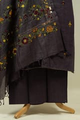 Movish Grey Colour Khadi Silk Kantha Embroidered Shirt with Bottom and Khadi Silk Embroidered Dupatta