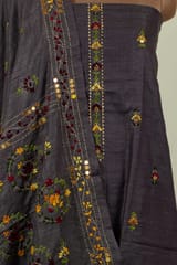 Movish Grey Colour Khadi Silk Kantha Embroidered Shirt with Bottom and Khadi Silk Embroidered Dupatta