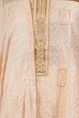 Peach Colour Chanderi Hand Embroidered Shirt with Bottom and Chiffon Embroidered Dupatta