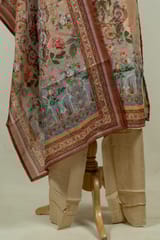Fawn Colour Chanderi Print with Embroidered Shirt with Bottom and Chanderi Printed Dupatta
