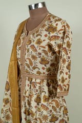 Cream Colour Modal Chanderi Print with Embroidered Shirt with Bottom and Chanderi Printed Dupatta