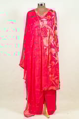 Majenta Colour Chinon Chiffon Print with Embroidered Shirt with Bottom and Chiffon Embroidered Dupatta