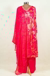 Majenta Color Chinon Chiffon Print with Embroidered Shirt with Bottom and Chiffon Embroidered Dupatta