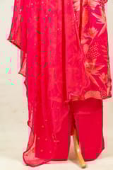 Majenta Colour Chinon Chiffon Print with Embroidered Shirt with Bottom and Chiffon Embroidered Dupatta