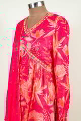 Majenta Colour Chinon Chiffon Print with Embroidered Shirt with Bottom and Chiffon Embroidered Dupatta