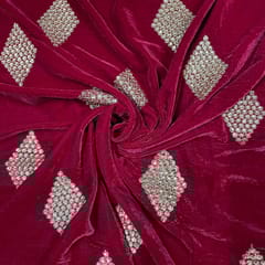 Red Color Velvet Embroidered Fabric