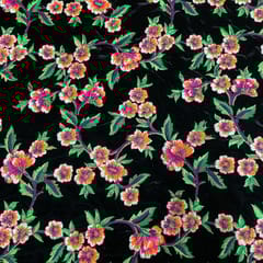 Black Color Velvet Embroidered Fabric