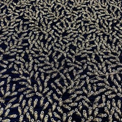 Navy Blue Color Velvet Embroidered Fabric