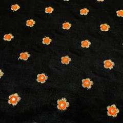 Orange Color Velvet Embroidered Fabric