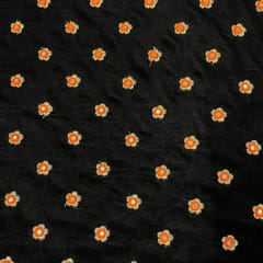 Orange Color Velvet Embroidered Fabric