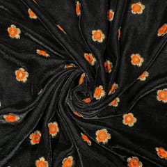 Orange Color Velvet Embroidered Fabric