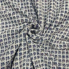 Navy Blue Color Tweed Checks Fabric