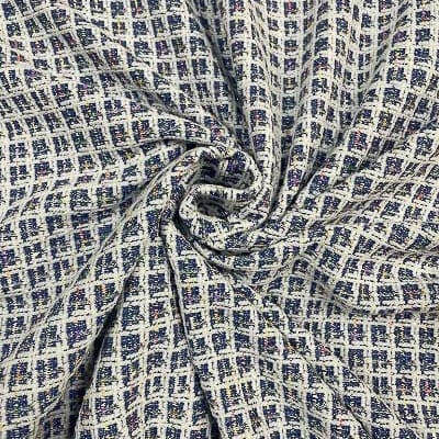 Navy Blue Color Tweed Checks Fabric