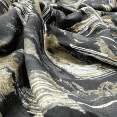 Dark Grey , Black With Golden Printed Rayon Fabric