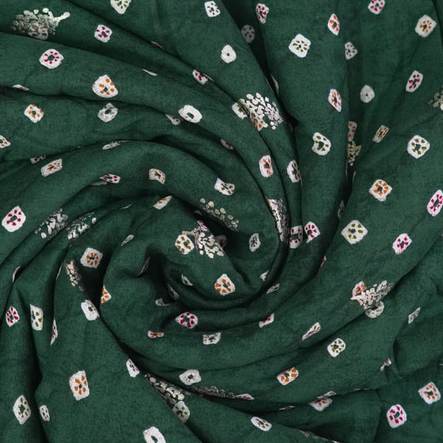 Dark Green With Golden Printed Rayon Fabric