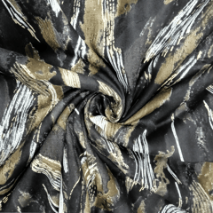 Dark Grey , Black With Golden Printed Rayon Fabric