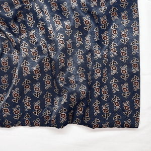 Blue Floral Printed Mashru Ajrakh Silk Fabric