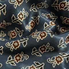 Blue Floral Printed Mashru Ajrakh Silk Fabric