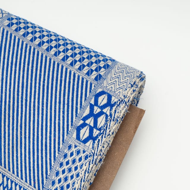 White with Blue Colour Cotton Jacquard Fabric