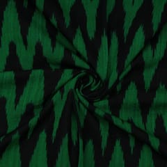 Black with Green Color Cotton Ikat Fabric