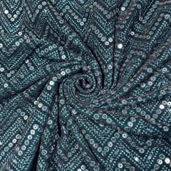Rama Green Color Velvet Embroidered Fabric