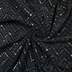 Navy Blue Color Velvet Embroidered Fabric