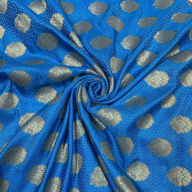 Blue Color Semi Brocade Fabric